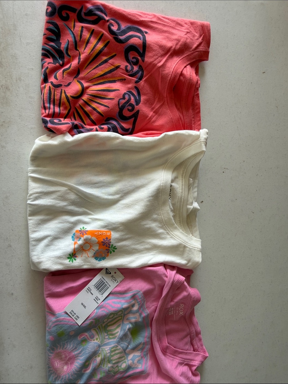 Roxy Women's Coral, White and Pink Graphic Tee Bundle